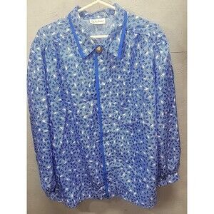 Lady Manhattan vtg 80s Blue Blouse Collared‎ Button Down Top 3X Retro